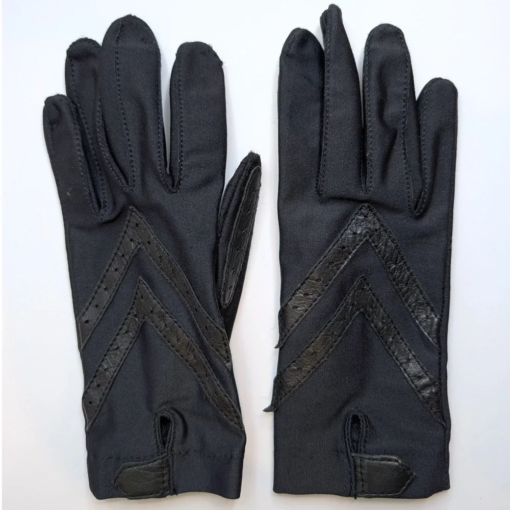 Isotoner Chevron Black Leather Trim Driving Gloves